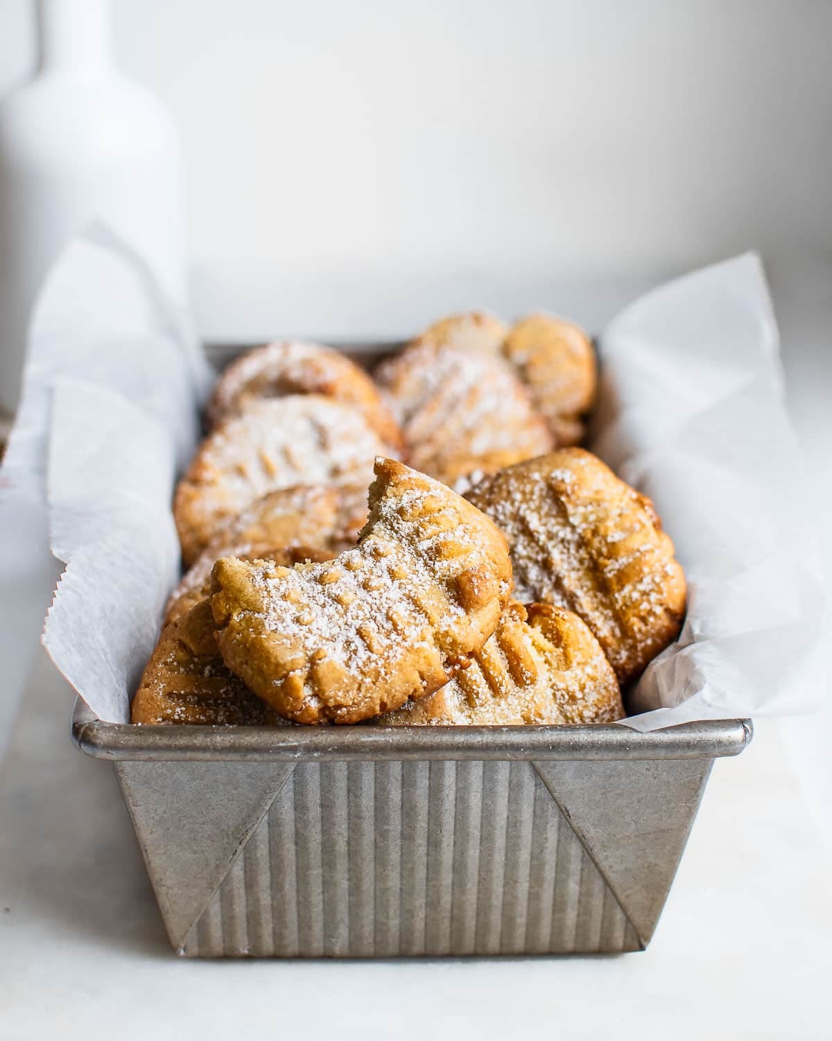Almond an einkorn cookies in a loaf pan