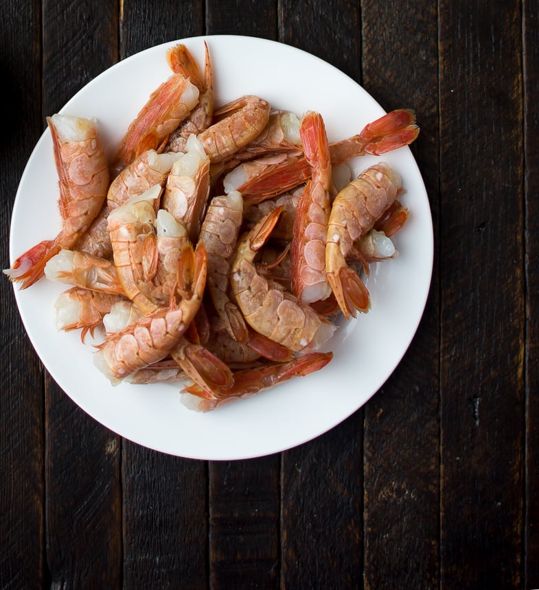 Pacific Spot Shrimp ready to make spot prawn and lemon herb risotto. Spot prawns are a sustainable, ethically produced seafood.