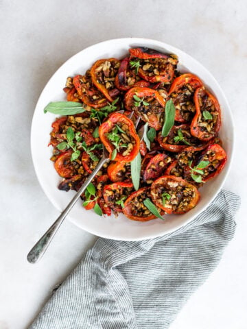 roasted tomatoes garnished with sage